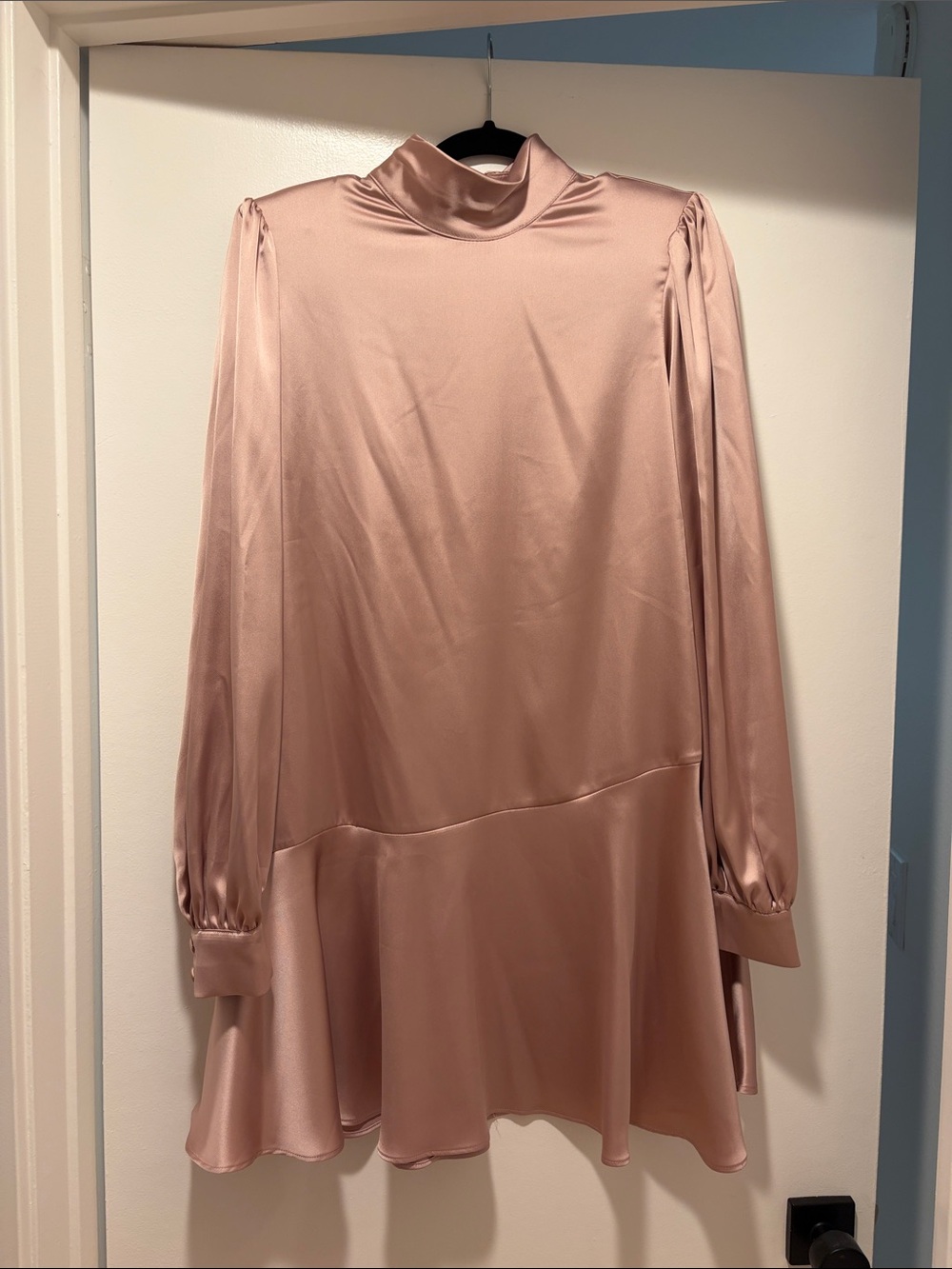 River Island Blush Satin High-Neck Long Sleeve Dress